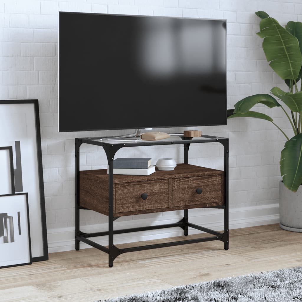 TV ormarić sa staklenom površinom boja hrasta 60x35x51 cm drvo
