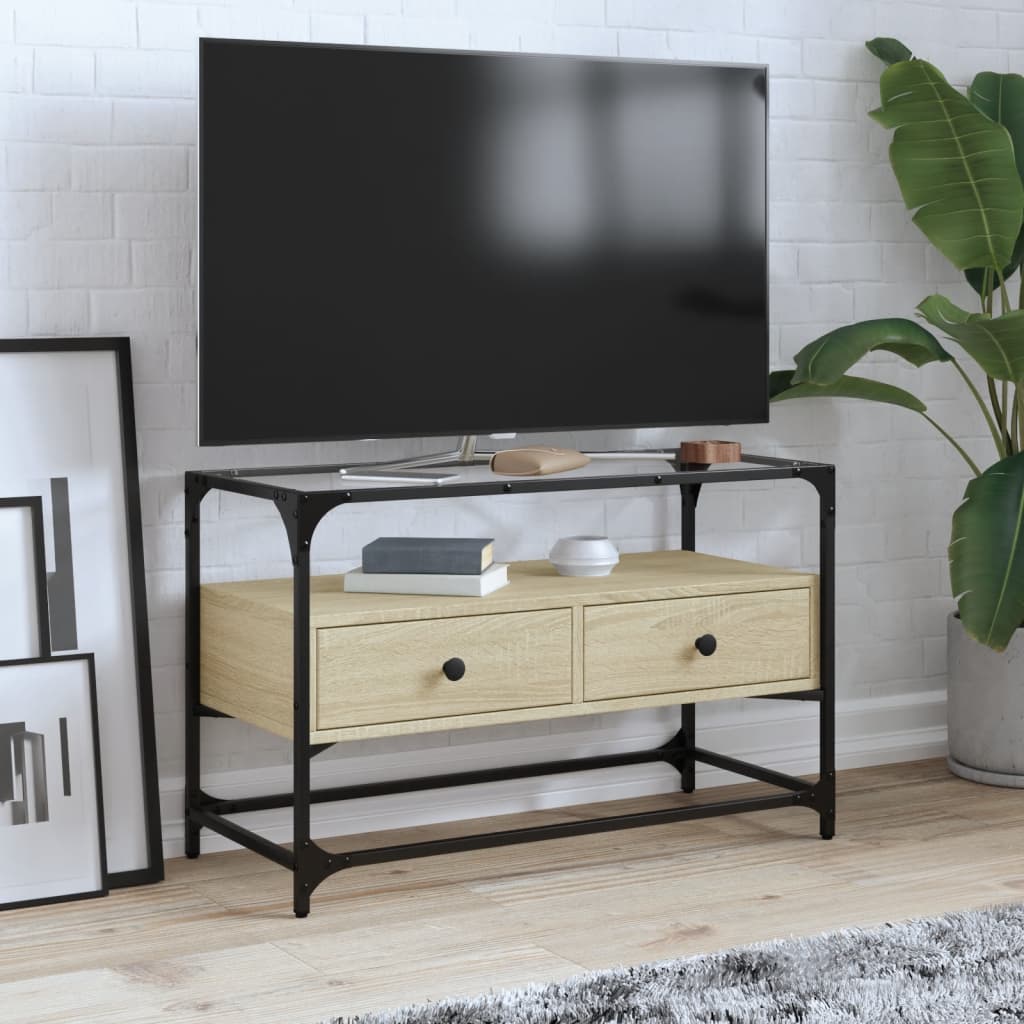 TV ormarić sa staklenom površinom boja hrasta 80x35x51 cm drvo