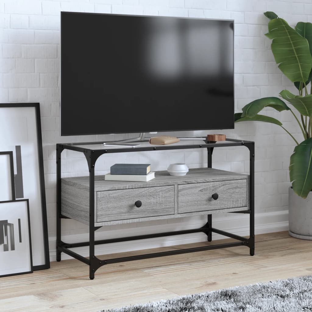 TV ormarić sa staklenom površinom boja hrasta 80x35x51 cm drvo