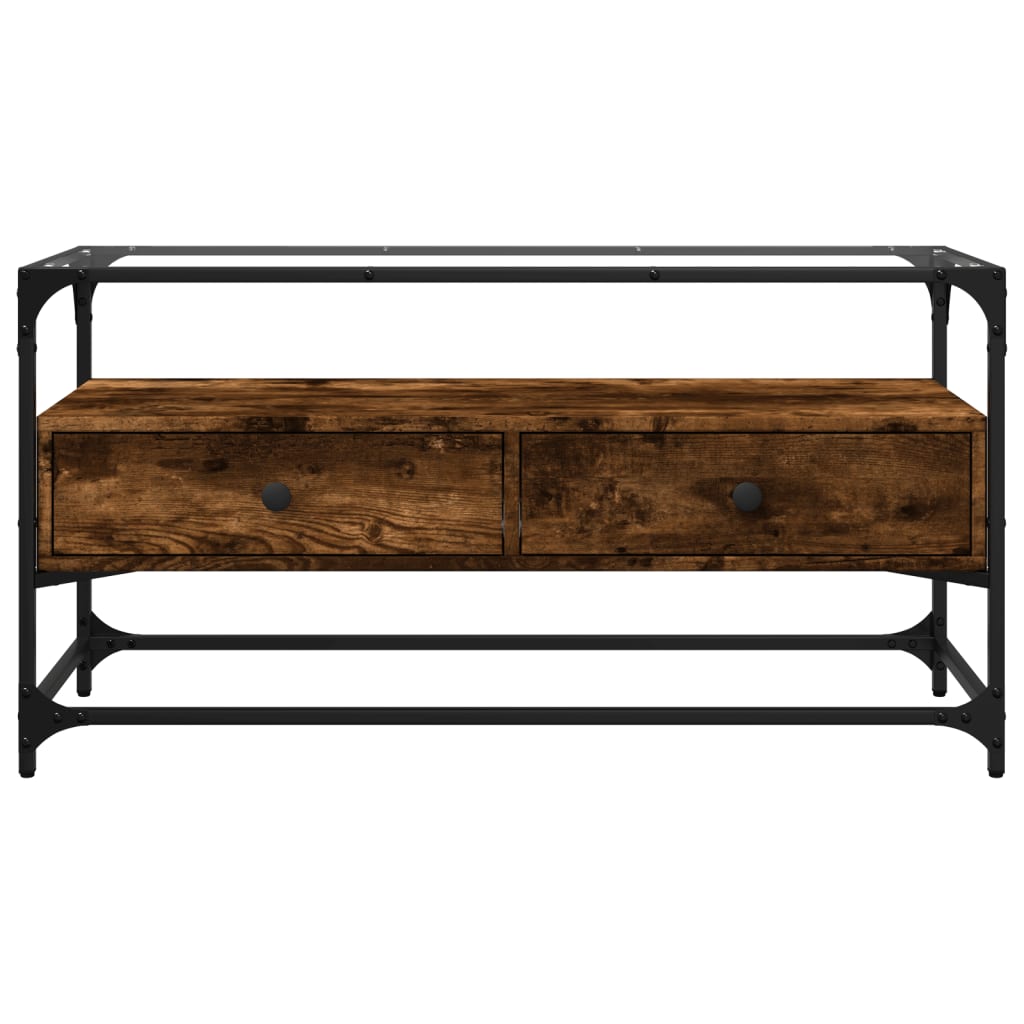 TV ormarić sa staklenom površinom boja hrasta 98x35x51 cm drvo