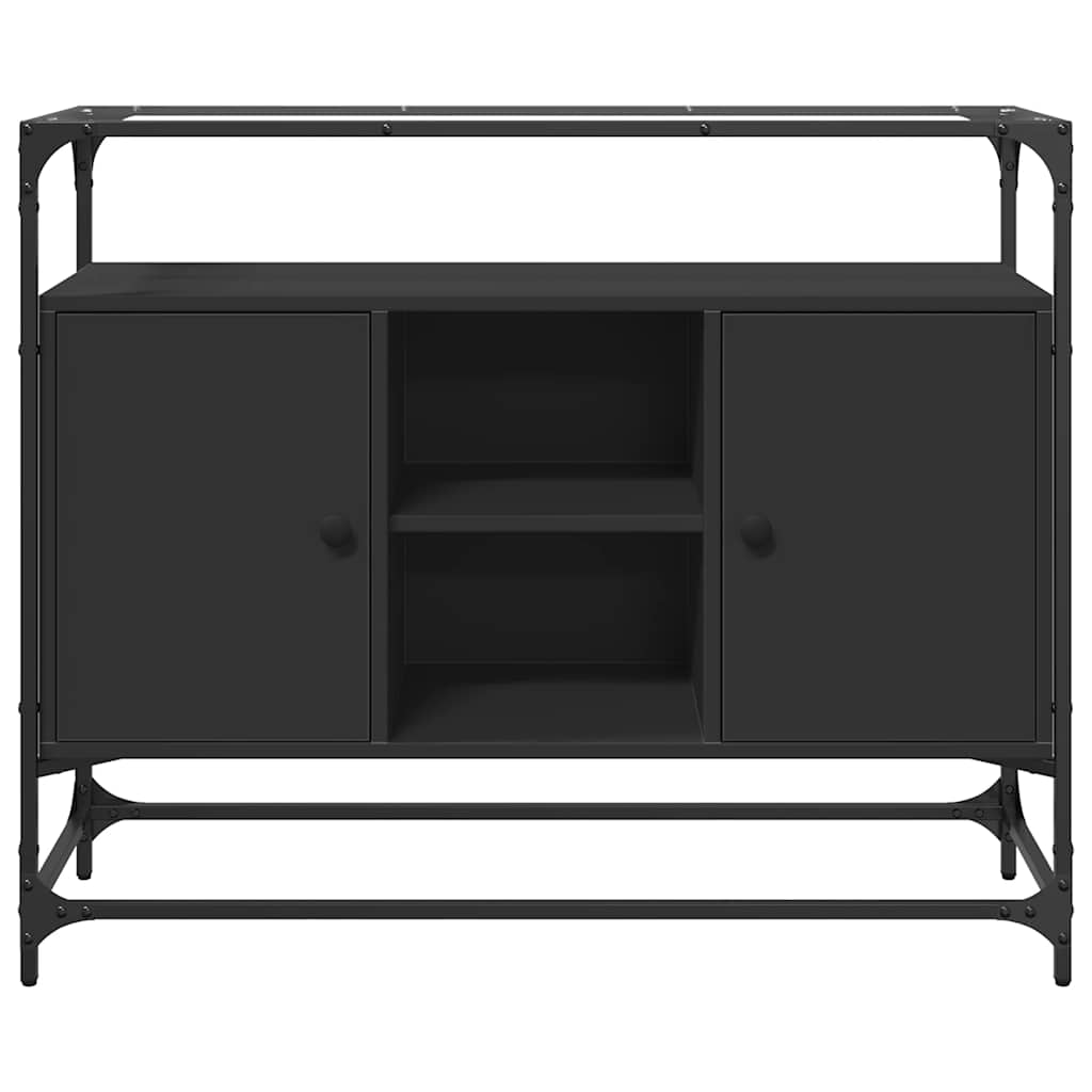 Komoda sa staklenom površinom crna 98x35x81 cm drvena