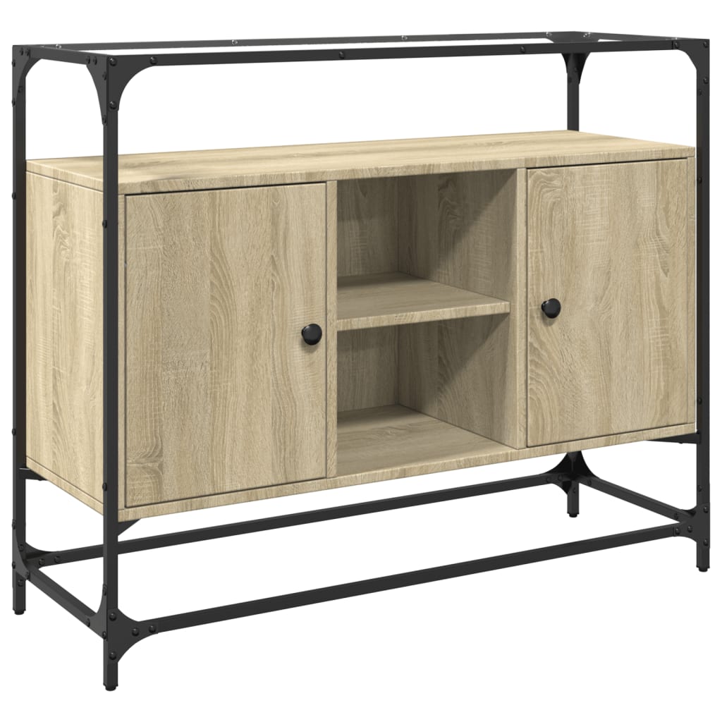Komoda sa staklenom površinom boja hrasta 98x35x81 cm drvena