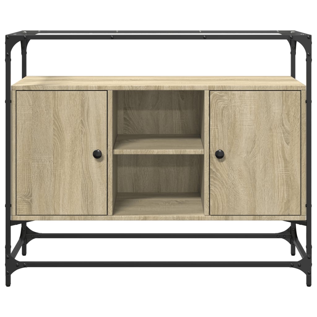 Komoda sa staklenom površinom boja hrasta 98x35x81 cm drvena