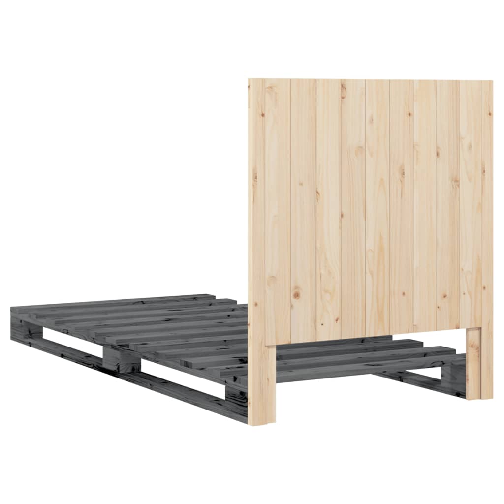 Okvir za krevet s uzglavljem sivi 90x200 cm masivna borovina