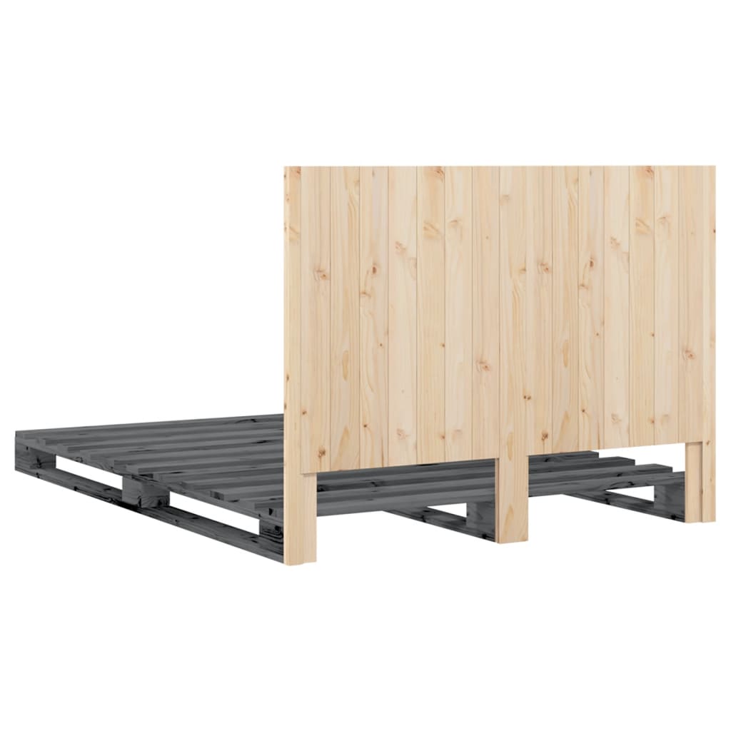 Okvir za krevet s uzglavljem sivi 140x200cm od masivne borovine