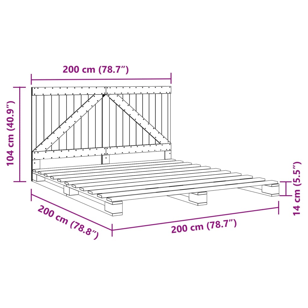 Okvir kreveta s uzglavljem 200 x 200 cm od masivne borovine