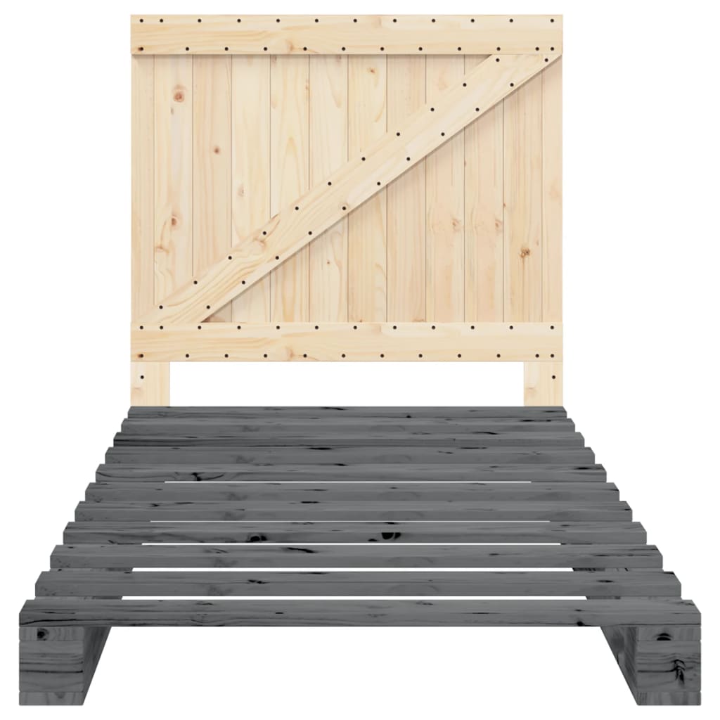 Okvir za krevet s uzglavljem sivi 100x200 cm masivna borovina