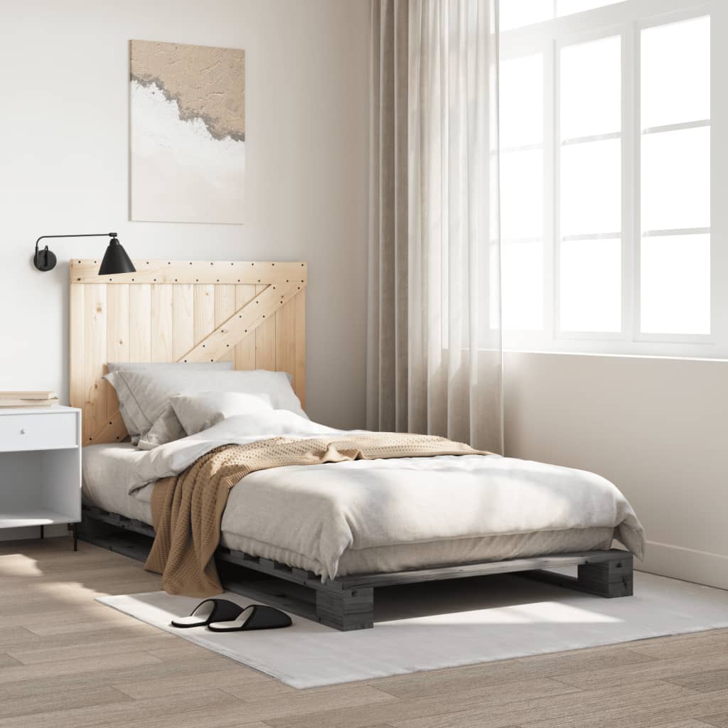 Okvir za krevet s uzglavljem sivi 100x200 cm masivna borovina