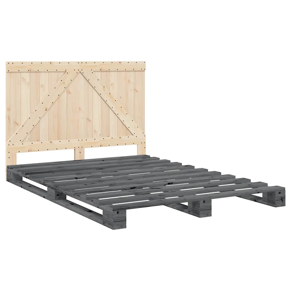 Okvir za krevet s uzglavljem sivi 140x200cm od masivne borovine
