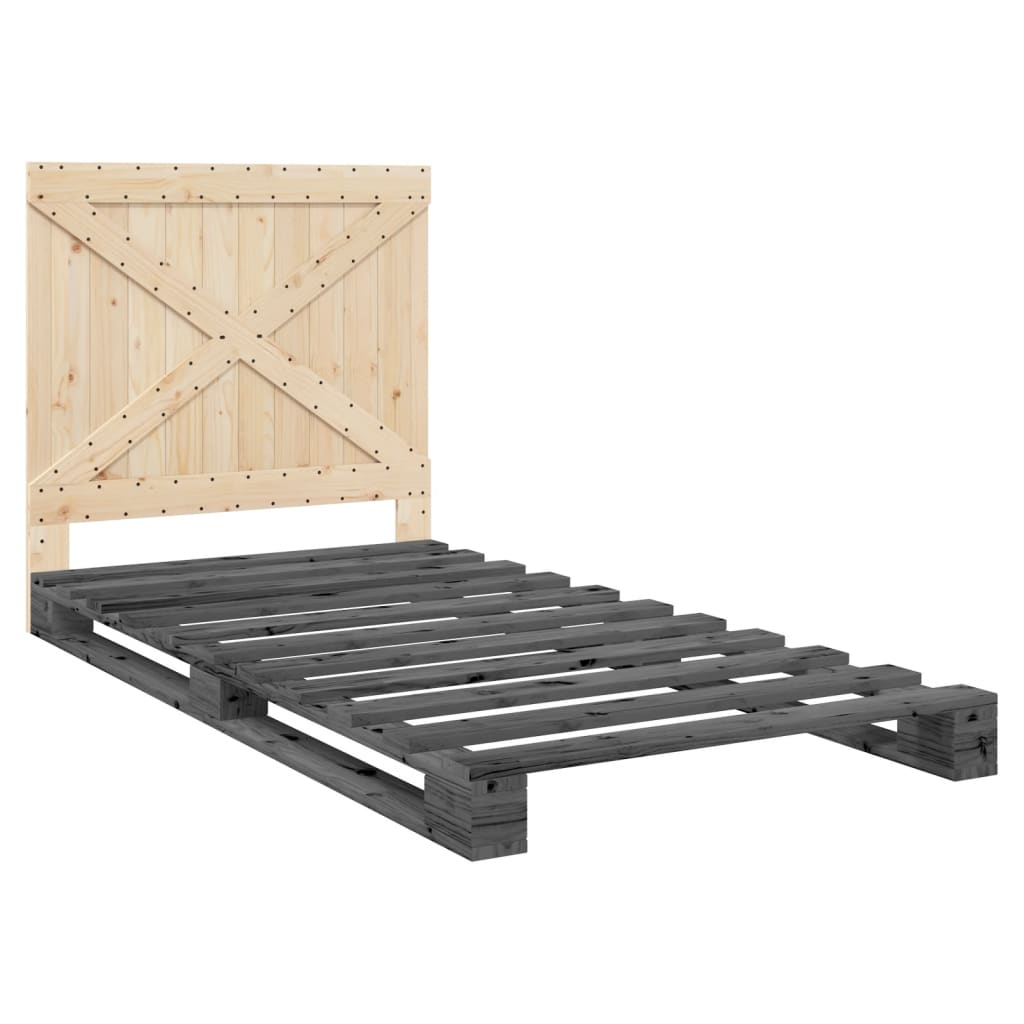 Okvir za krevet s uzglavljem sivi 100x200 cm masivna borovina