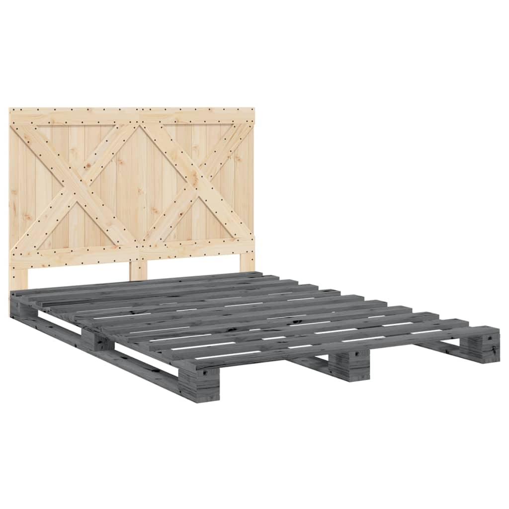 Okvir za krevet s uzglavljem sivi 160x200cm od masivne borovine