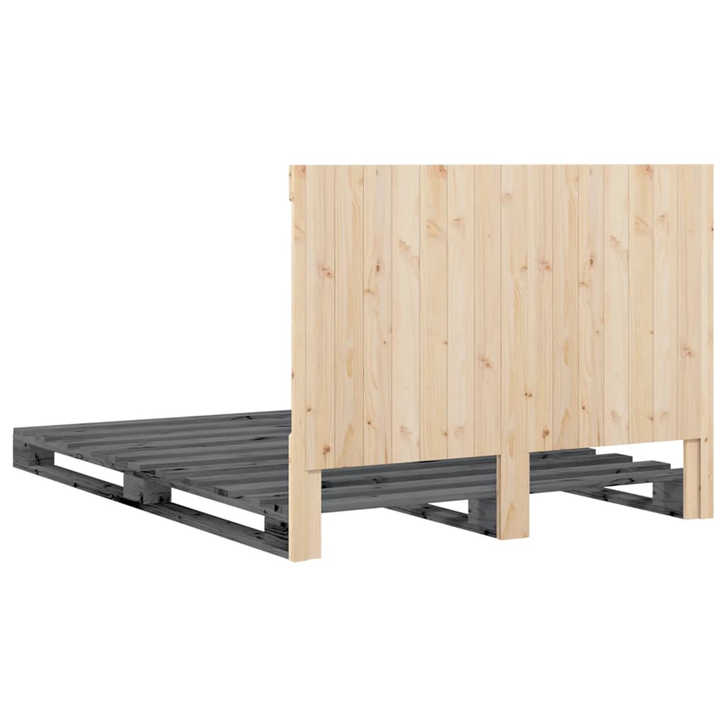 Okvir za krevet s uzglavljem sivi 160x200cm od masivne borovine