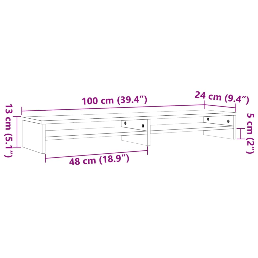 Stalak za monitor voštano smeđi 100x24x13cm od borovine