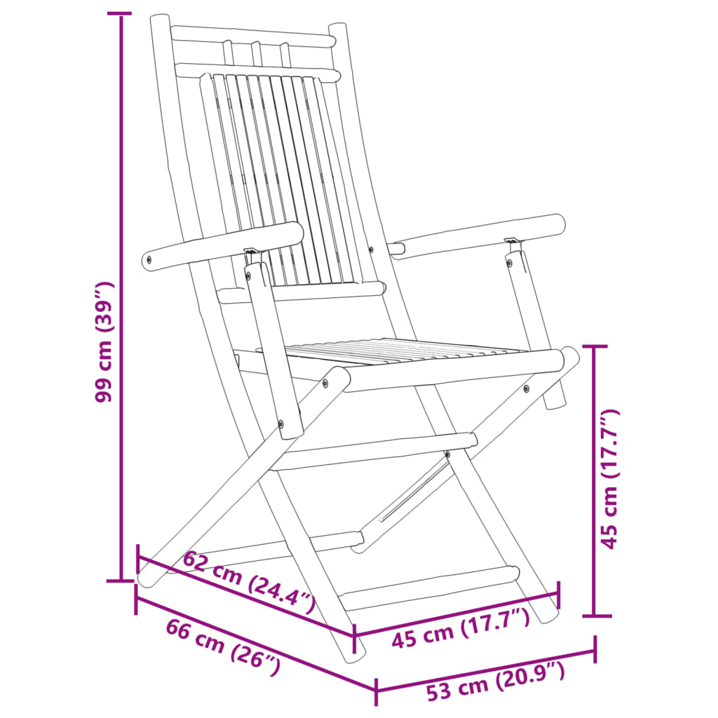 Sklopive vrtne stolice 2 kom 53 x 66 x 99 cm od bambusa