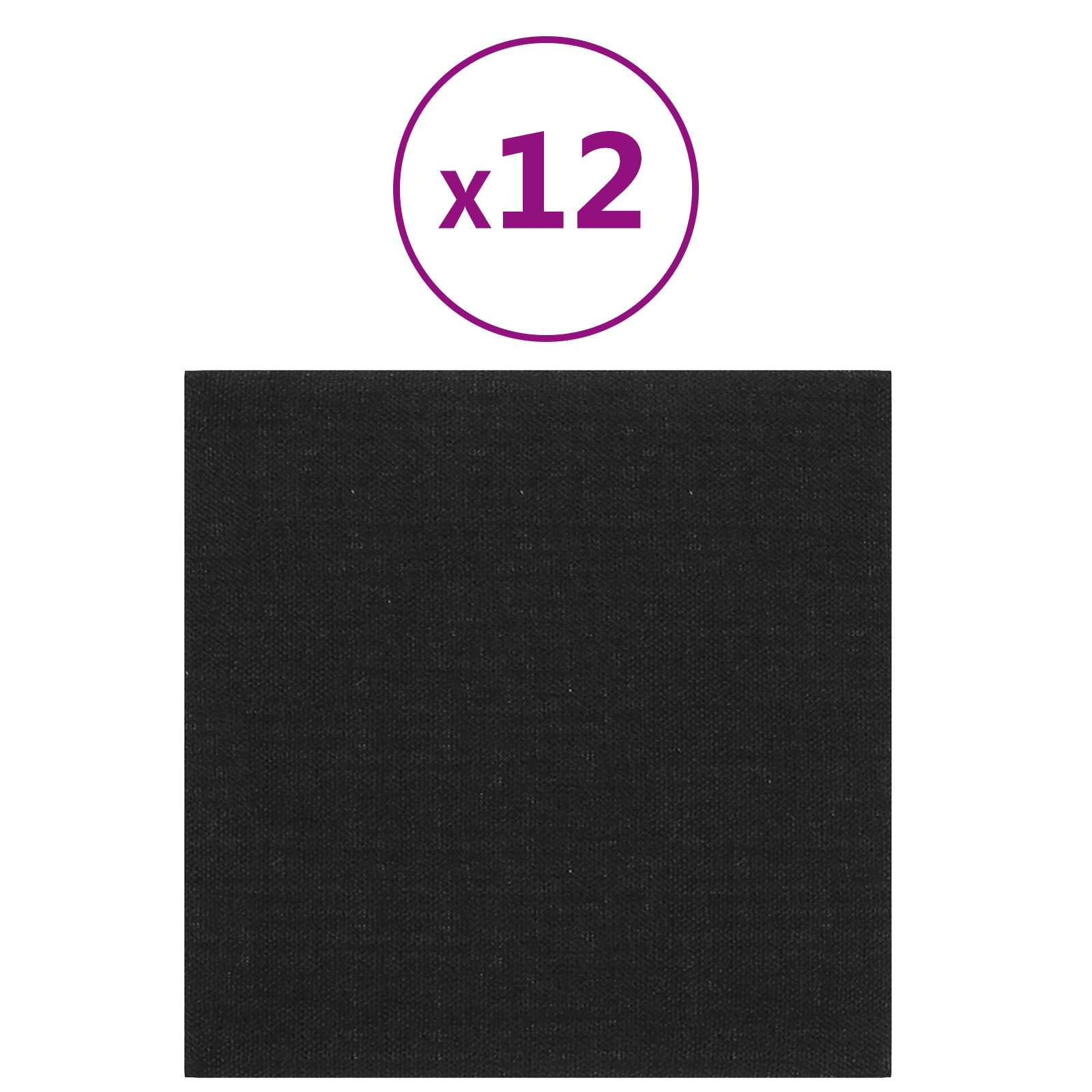 Zidna uzglavlja 12 pcs Crna 30 x 30 cm tkanina