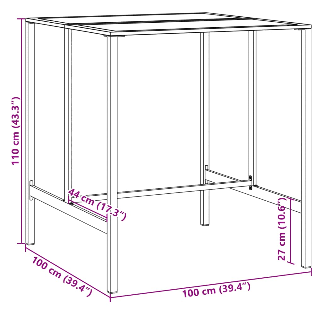 Barski stol crni 100x100x110 cm od čelika obloženog prahom