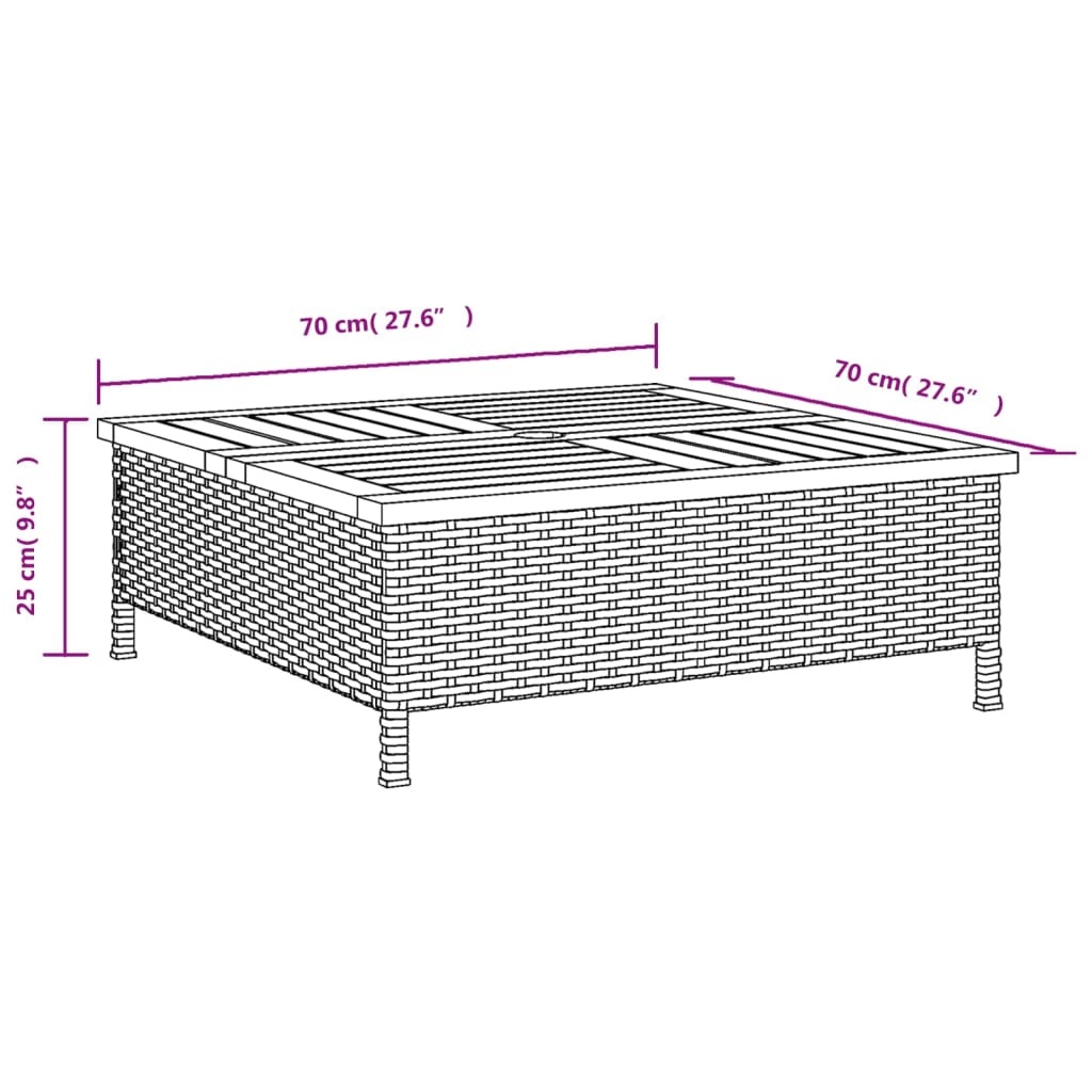Vrtni stol crni 70 x 70 x 25 cm od ratana i bagremovog drva