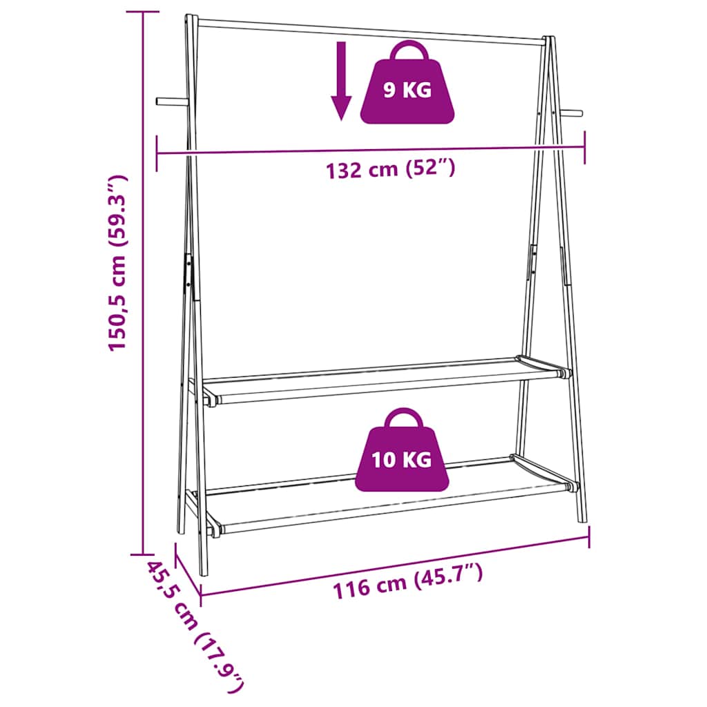 Stalak za odjeću s policama 132x45,5x150,5 cm od bambusa