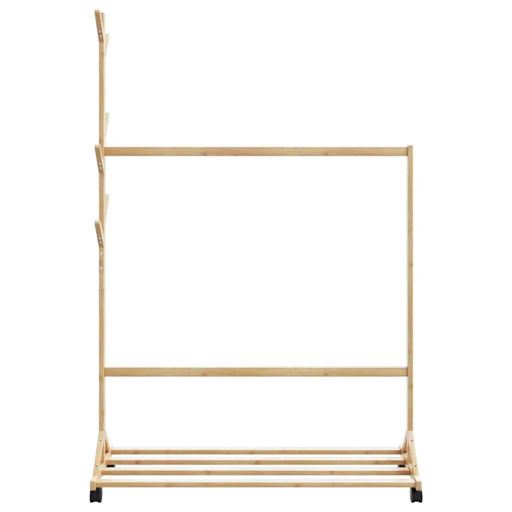 Stalak za odjeću s kukama i kotačima 100x35x157 cm bambus