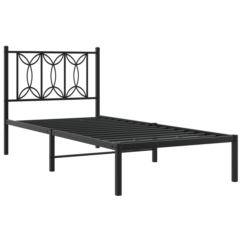 Metalni okvir za krevet s uzglavljem crni 75x190 cm