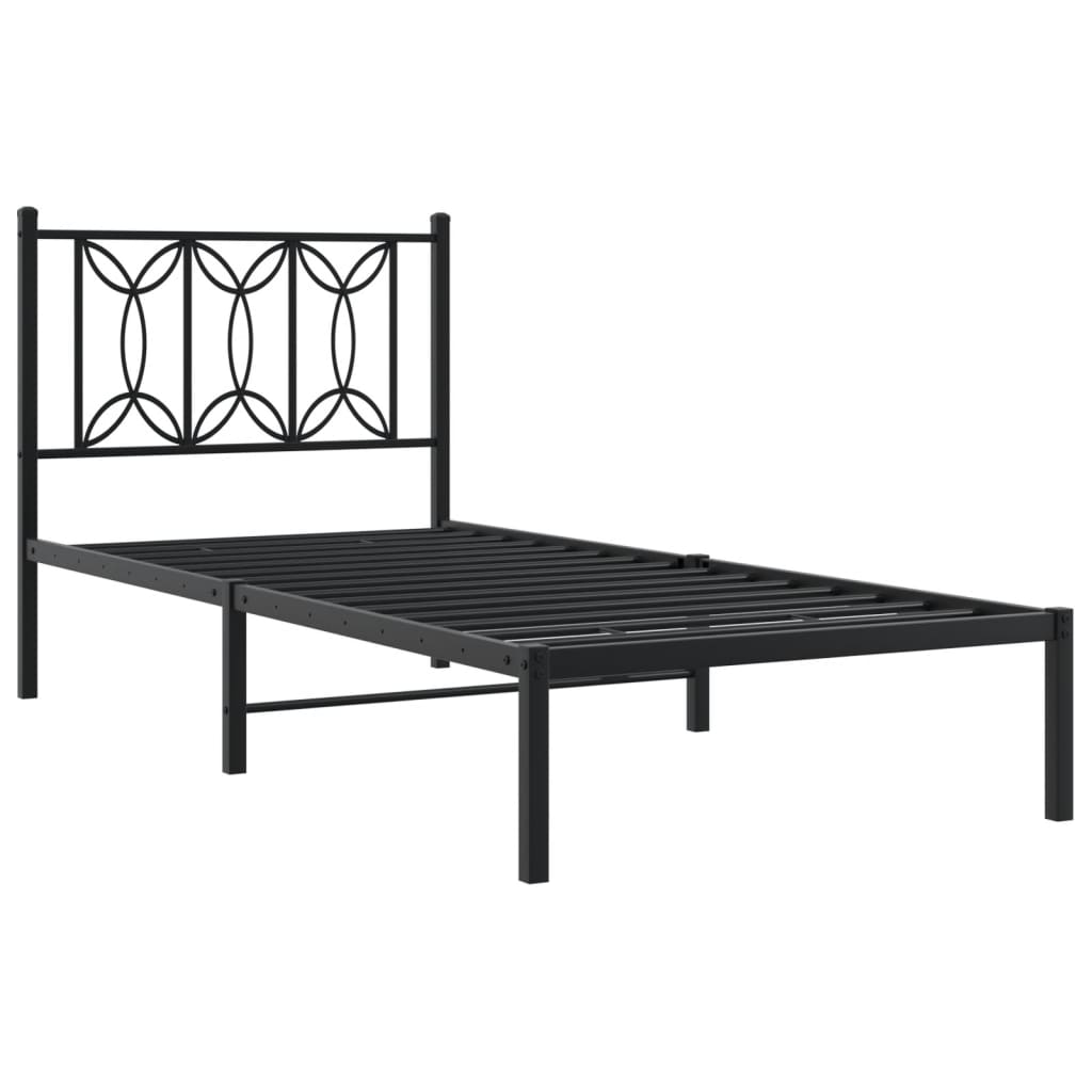 Metalni okvir za krevet s uzglavljem crni 90x200 cm