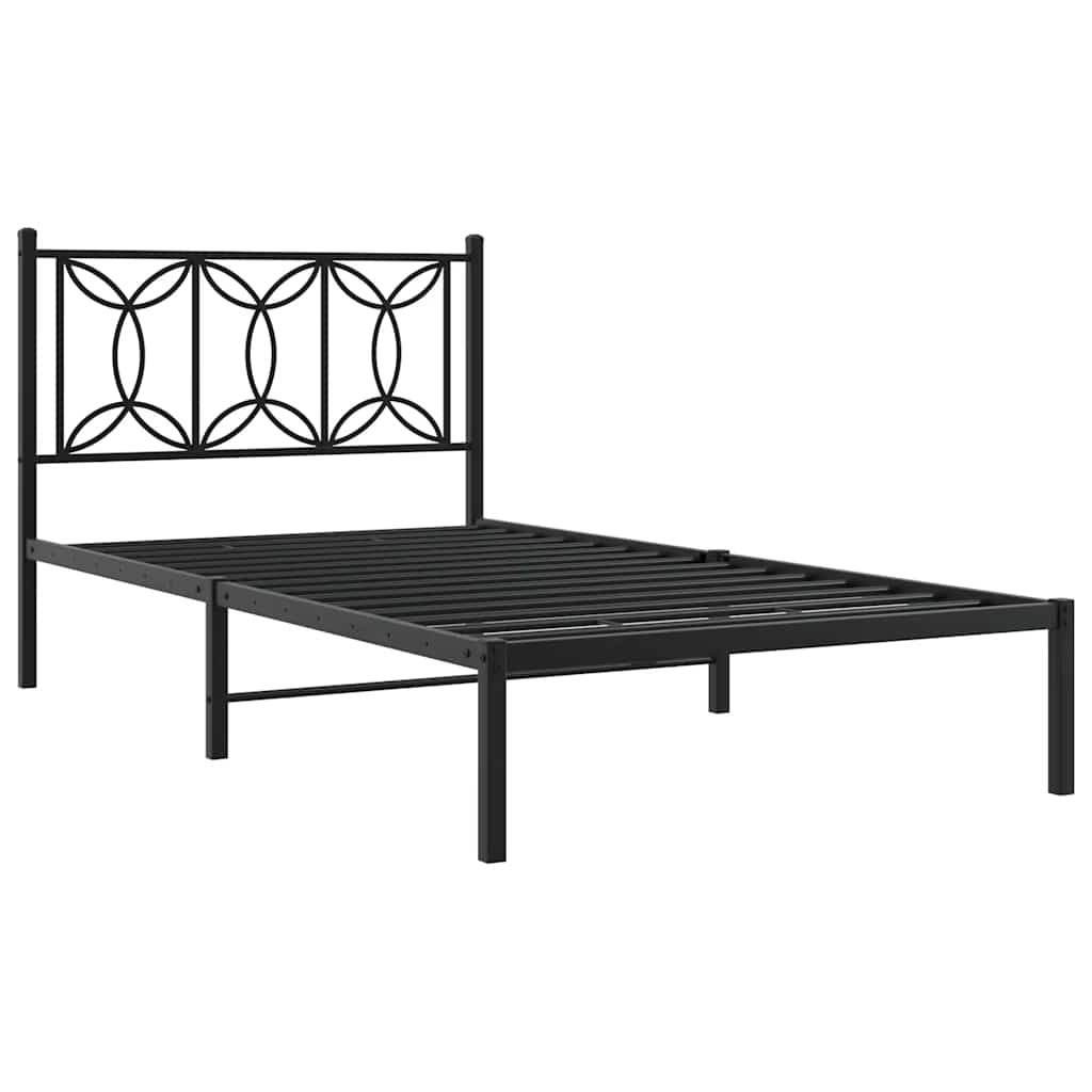 Metalni okvir za krevet s uzglavljem crni 107x203 cm