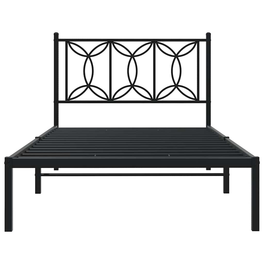 Metalni okvir za krevet s uzglavljem crni 107x203 cm