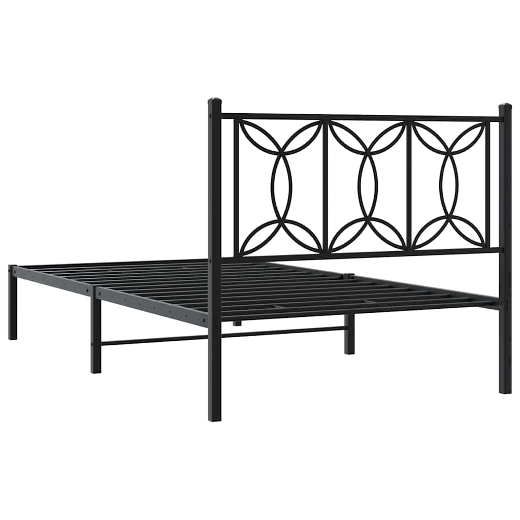 Metalni okvir za krevet s uzglavljem crni 107x203 cm