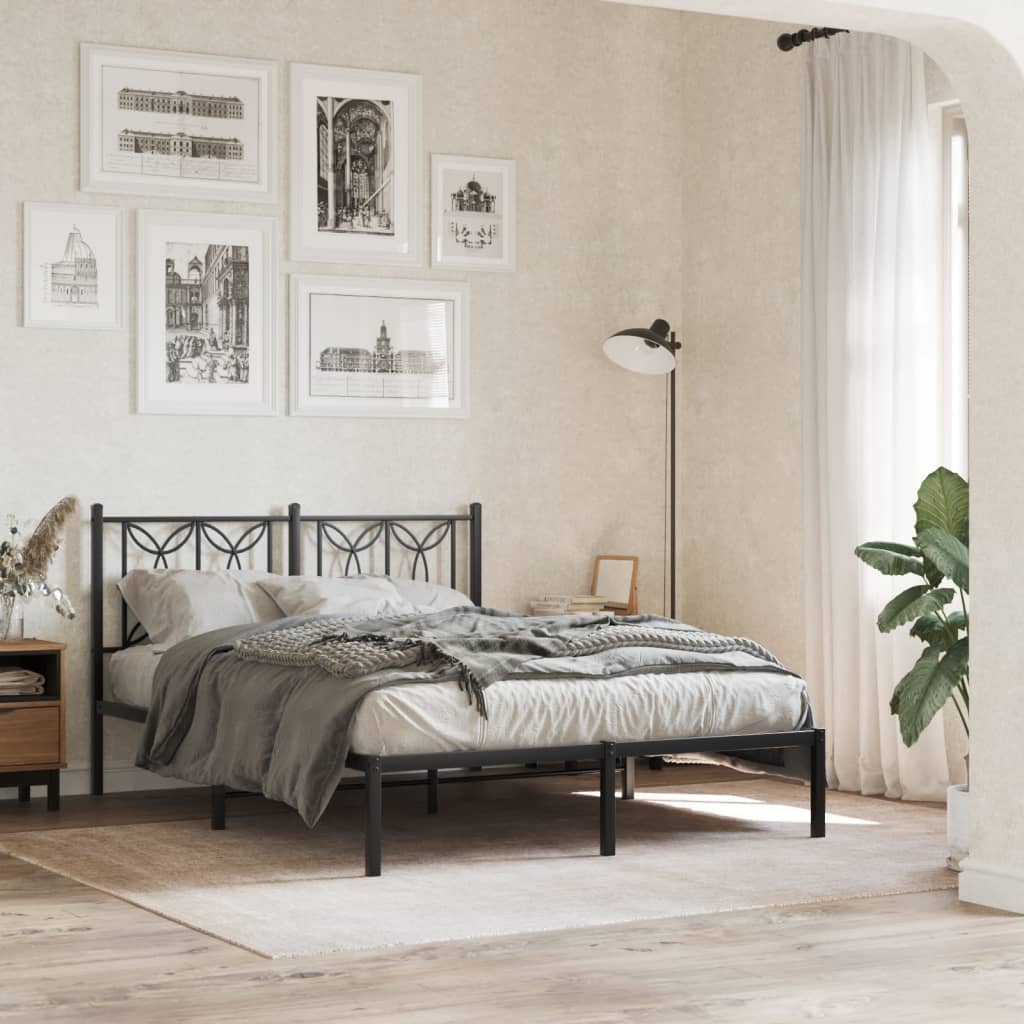 Metalni okvir za krevet s uzglavljem crni 135x190 cm