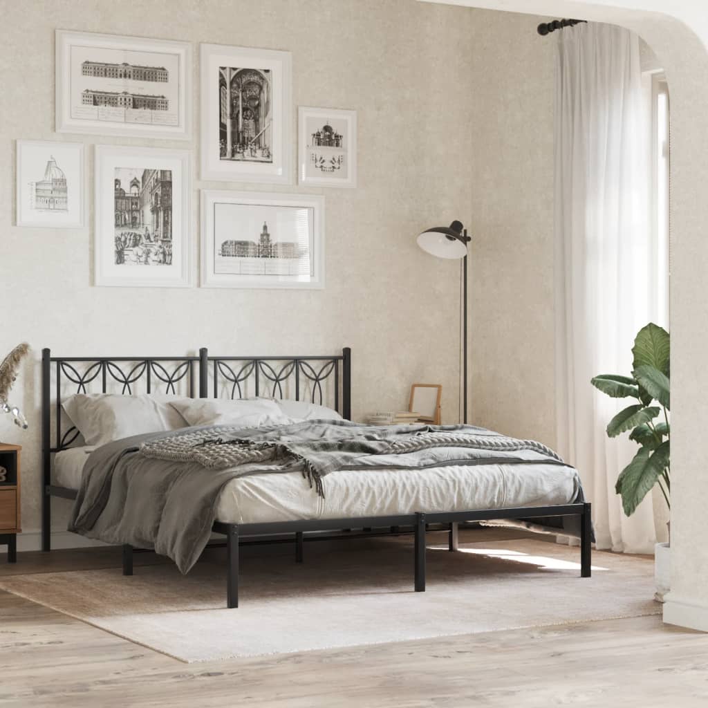 Metalni okvir za krevet s uzglavljem crni 150x200 cm