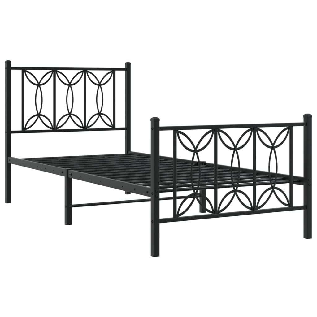 Metalni okvir kreveta uzglavlje i podnožje crni 75x190 cm