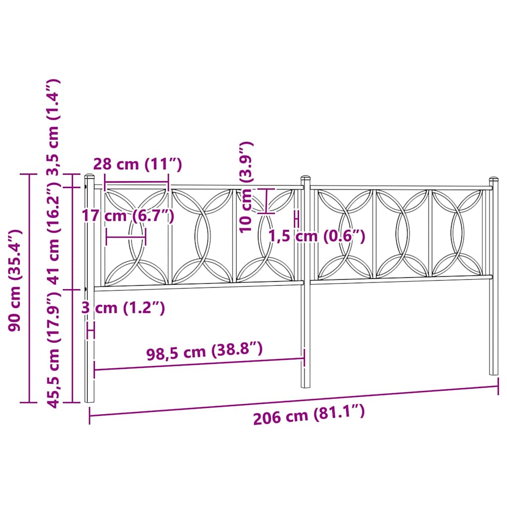 Metalno zamjensko uzglavlje crno 200 cm