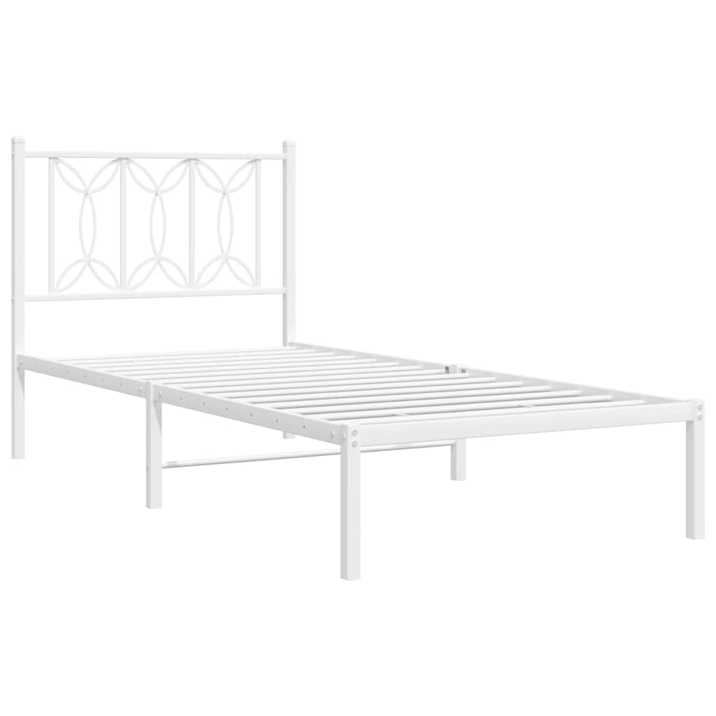 Metalni okvir za krevet s uzglavljem bijeli 90 x 190 cm