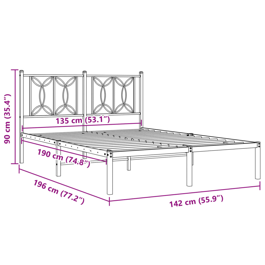 Metalni okvir za krevet s uzglavljem bijeli 135x190 cm