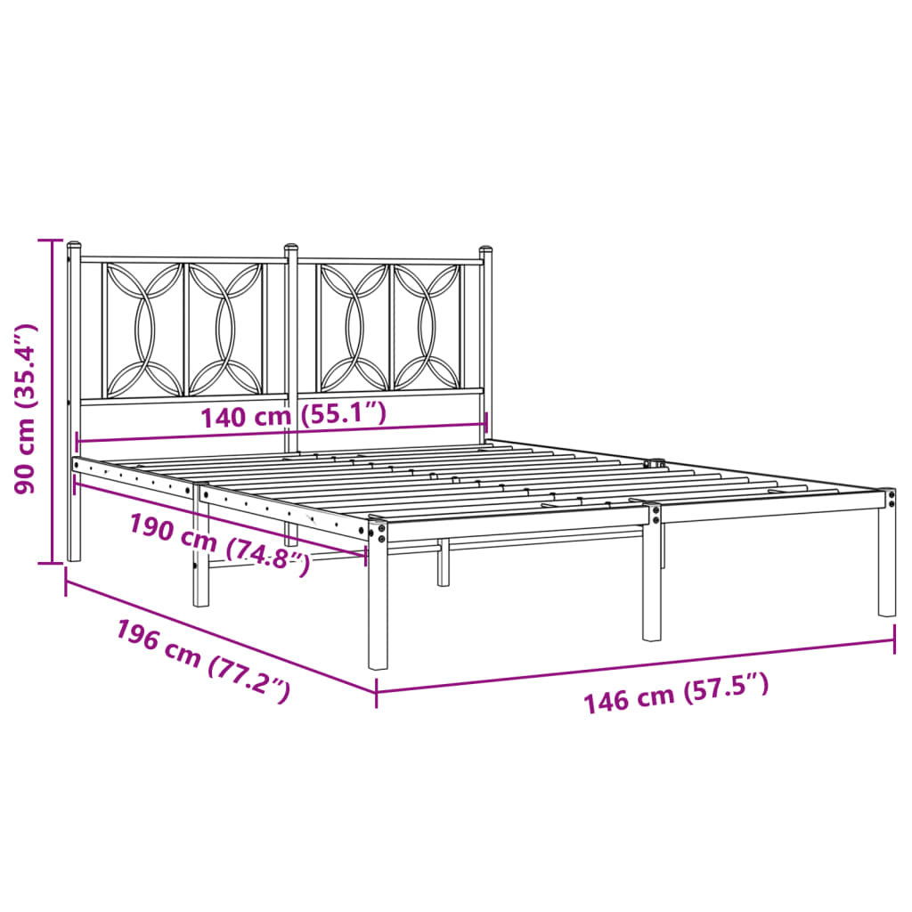Metalni okvir za krevet s uzglavljem bijeli 140 x 190 cm