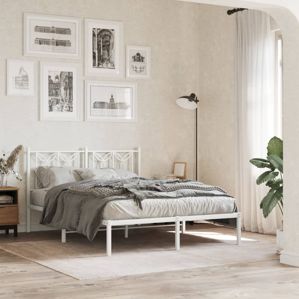 Metalni okvir za krevet s uzglavljem bijeli 140 x 190 cm