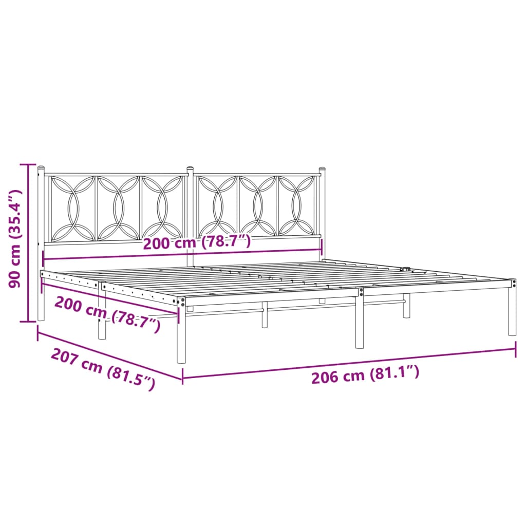 Metalni okvir za krevet s uzglavljem bijeli 200x200 cm