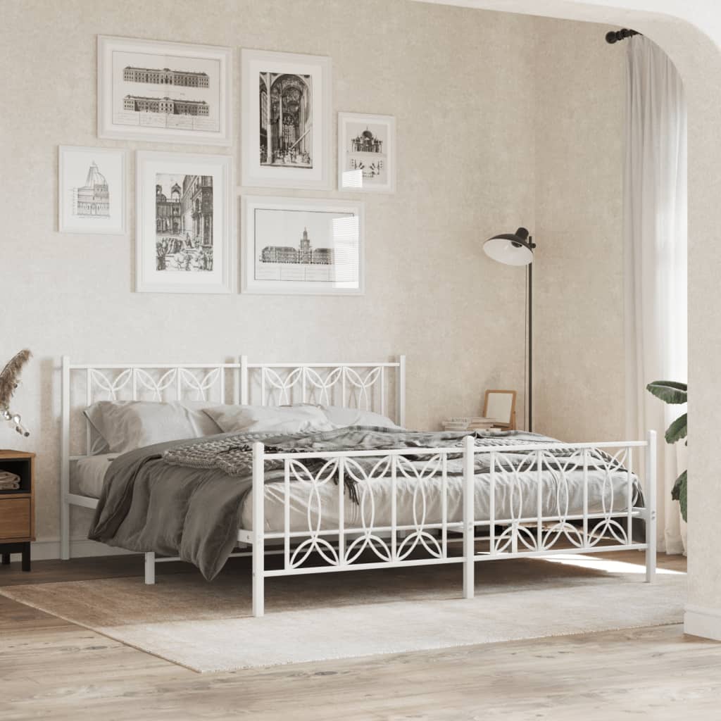 Metalni okvir kreveta uzglavlje i podnožje bijeli 183x213 cm
