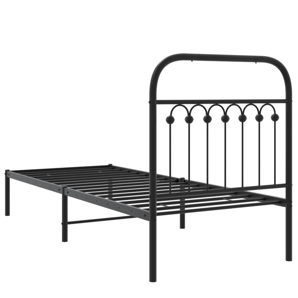 Metalni okvir za krevet s uzglavljem crni 75x190 cm