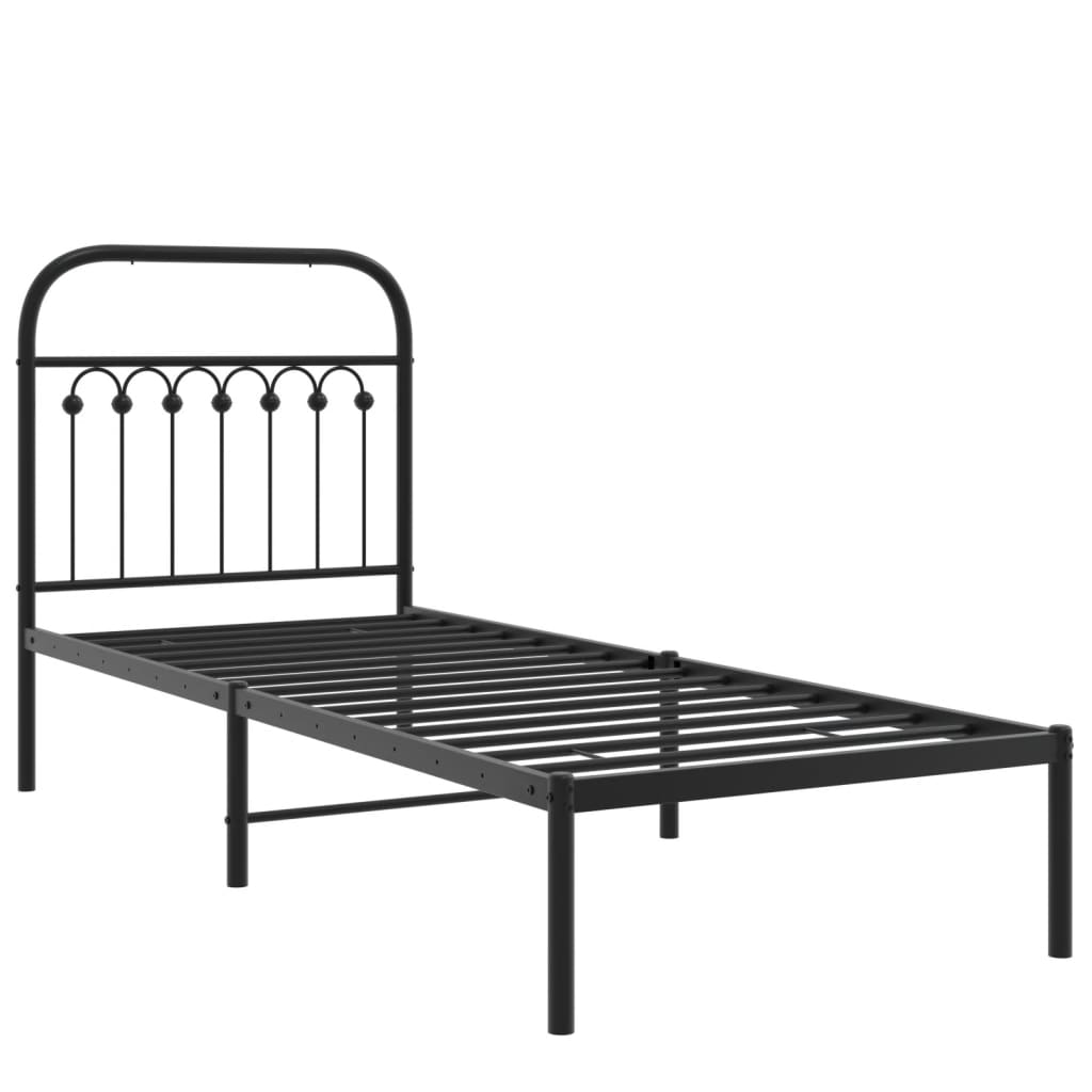 Metalni okvir za krevet s uzglavljem crni 80x200 cm