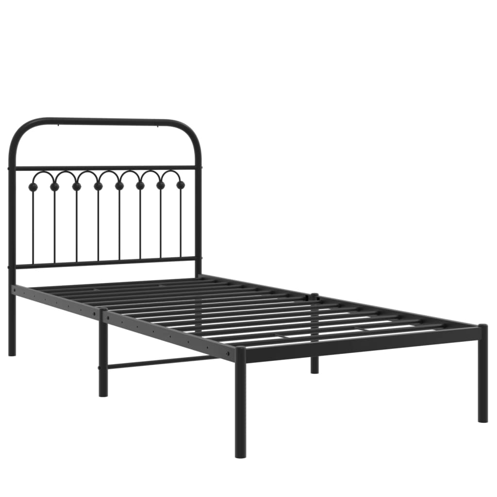 Metalni okvir za krevet s uzglavljem crni 90x200 cm