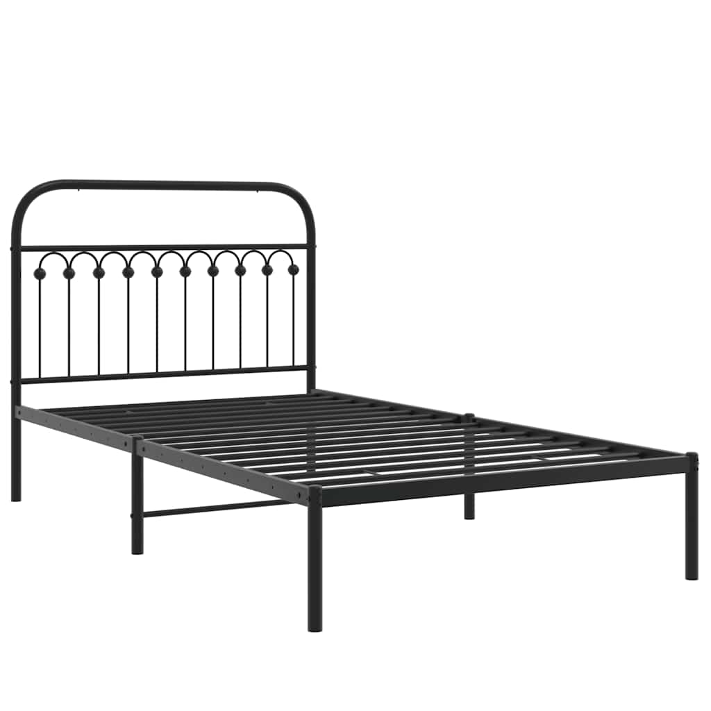 Metalni okvir za krevet s uzglavljem crni 107x203 cm