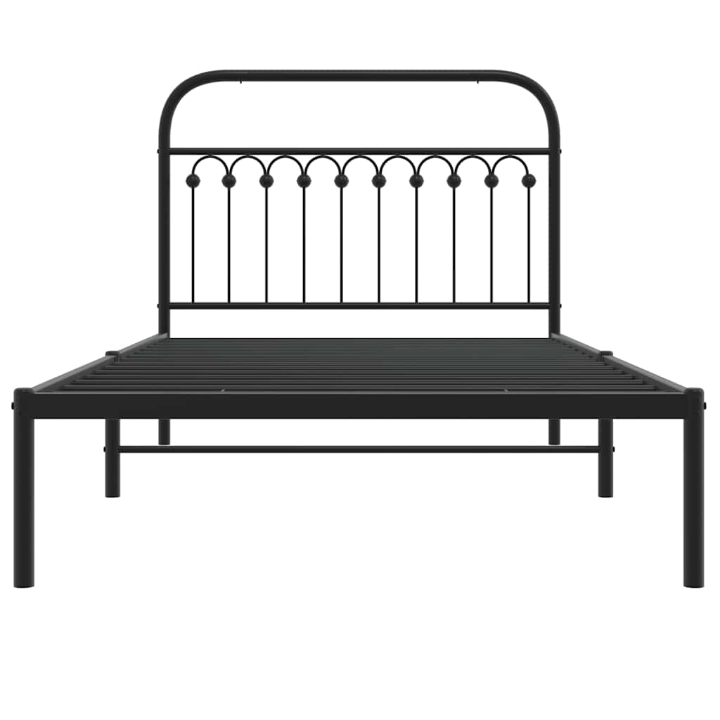 Metalni okvir za krevet s uzglavljem crni 107x203 cm