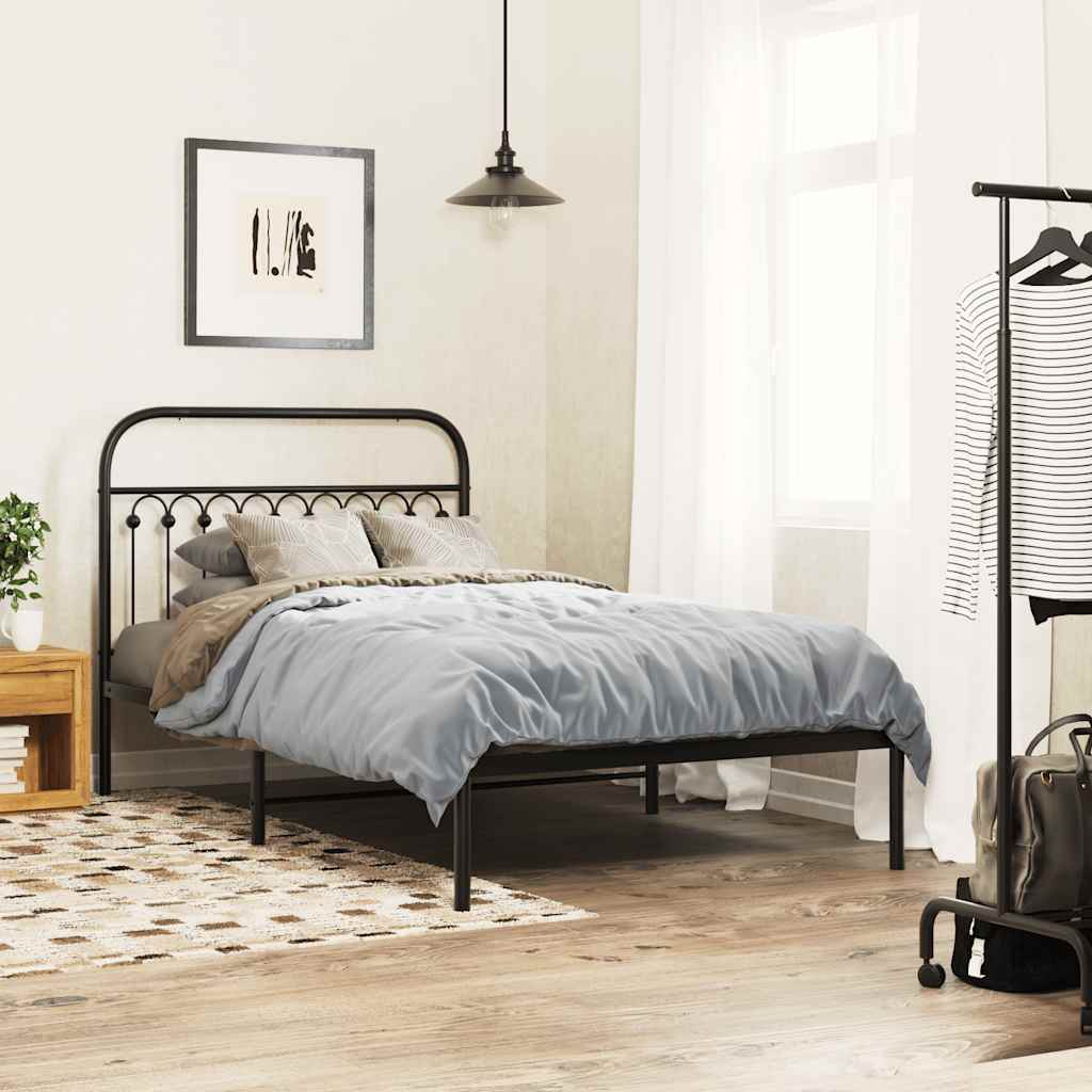 Metalni okvir za krevet s uzglavljem crni 107x203 cm