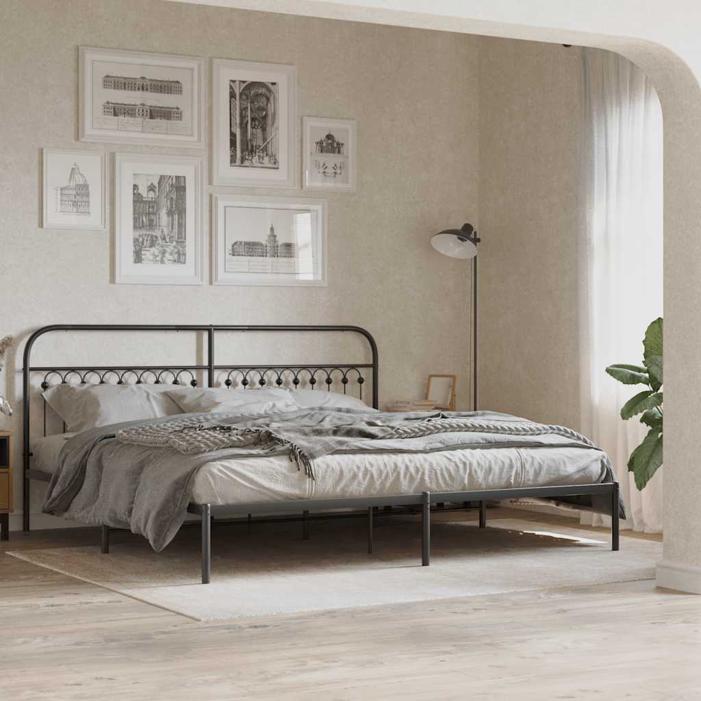 Metalni okvir za krevet s uzglavljem crni 200x200 cm