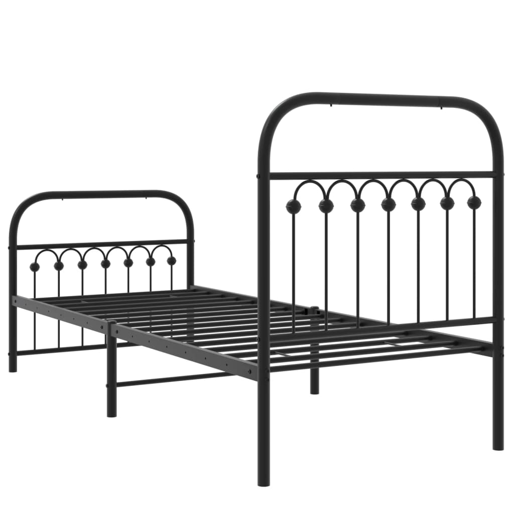 Metalni okvir kreveta uzglavlje i podnožje crni 75x190 cm