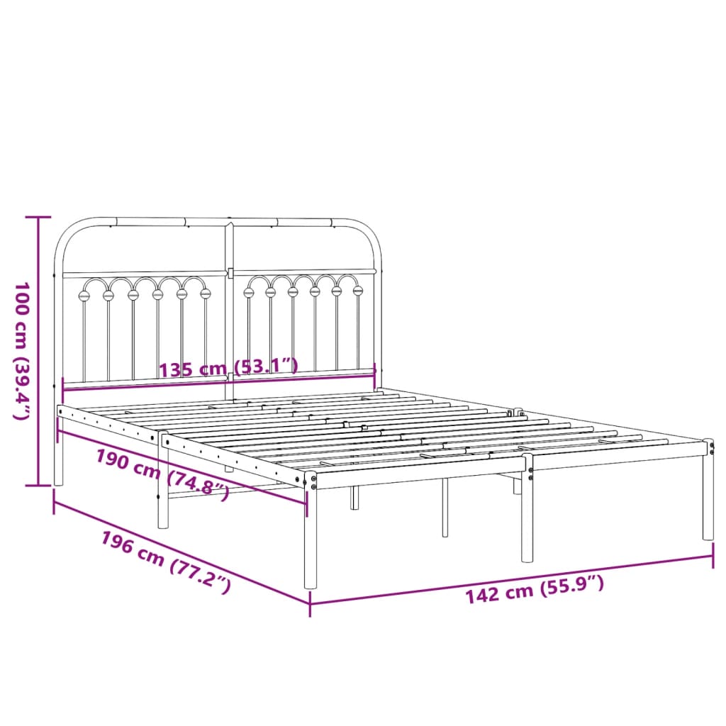 Metalni okvir za krevet s uzglavljem bijeli 135x190 cm