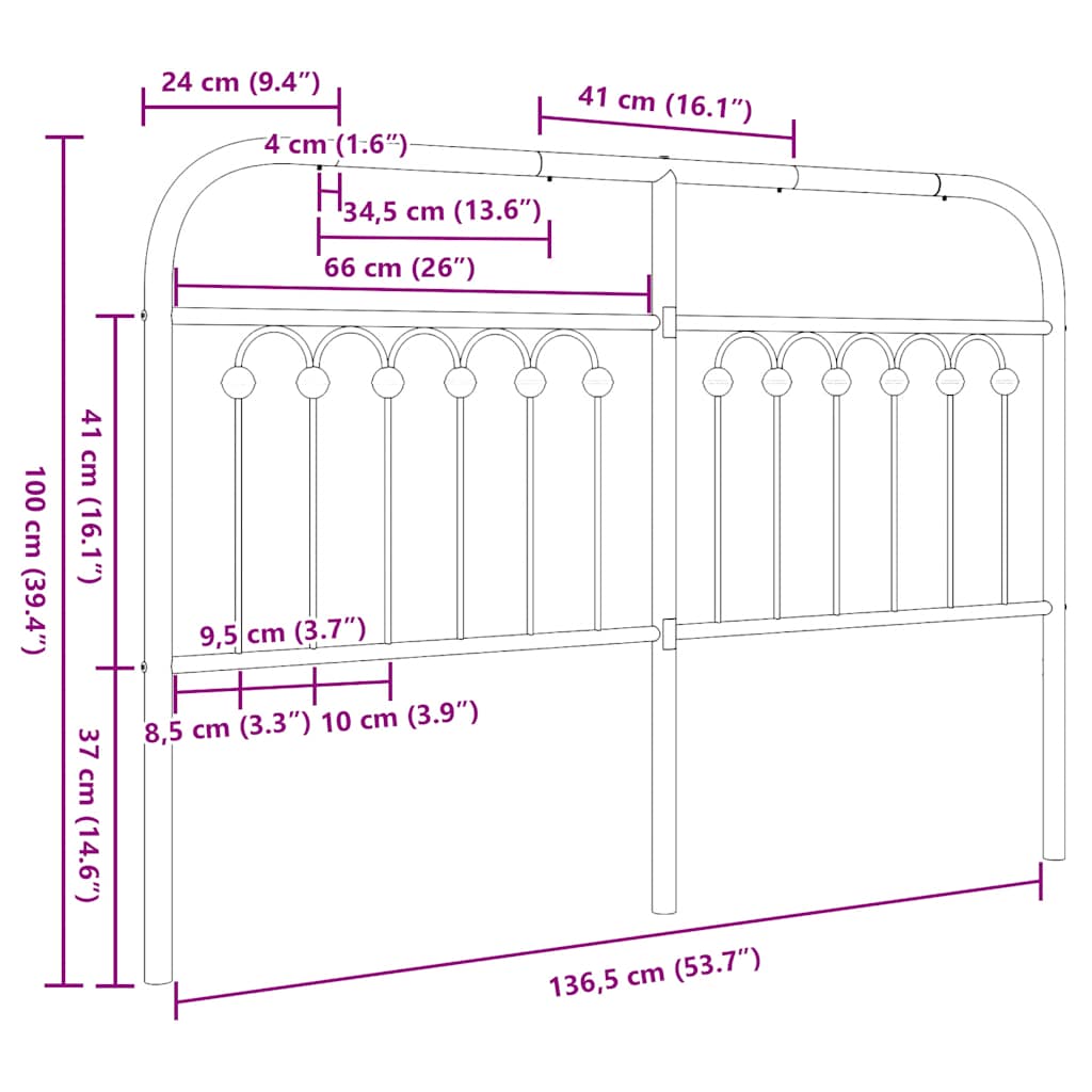 Metalno zamjensko uzglavlje bijelo 135 cm