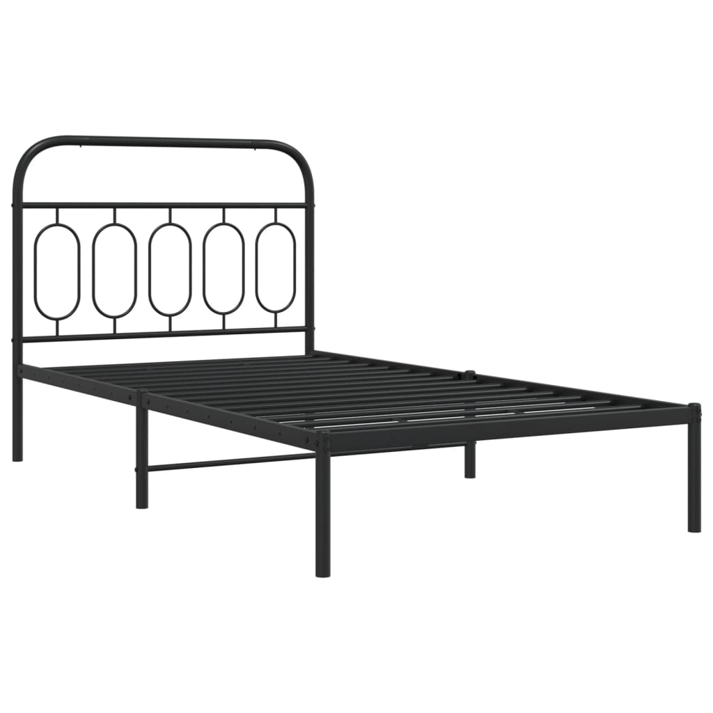 Metalni okvir za krevet s uzglavljem crni 107x203 cm