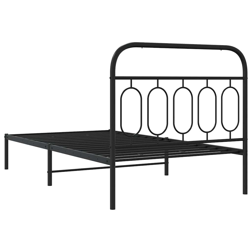 Metalni okvir za krevet s uzglavljem crni 107x203 cm